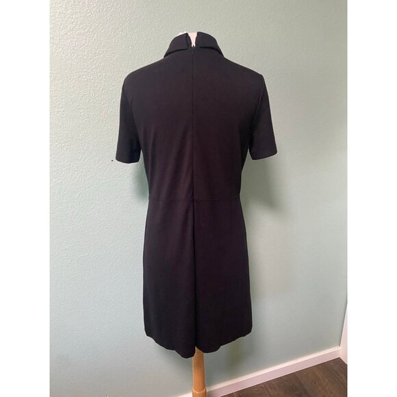 NWT Loft Women's Ponte Button Black and Gold Collared Pocket Shirt Dress Medium - Picture 3 of 11